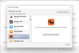 iCloud storage settings on Windows