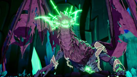 Hyper Light Breaker screenshot of purple and green dragon boss Maw