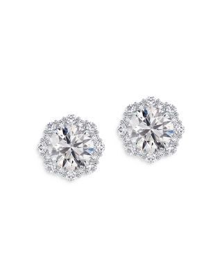 Center of My Universe® Floral Halo Diamond Stud Earrings in 18k White Gold, 1.20 Ct. T.w.