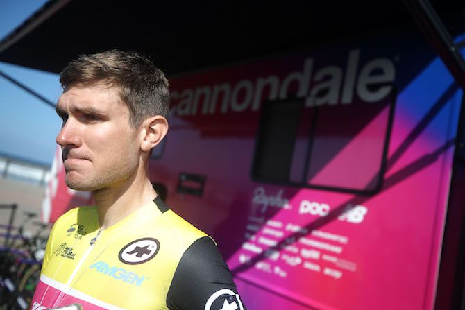 Tejay van Garderen (EF Education First) fields questions from the press about the race jury decision that kept him in yellow ahead of stage 5 of the 2019 Tour of California