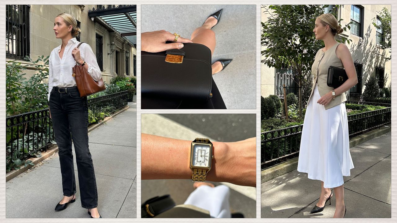 Collage of Editor Wearing Fossil Watches and Handbags