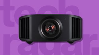 The best 4K projector against a purple TechRadar background