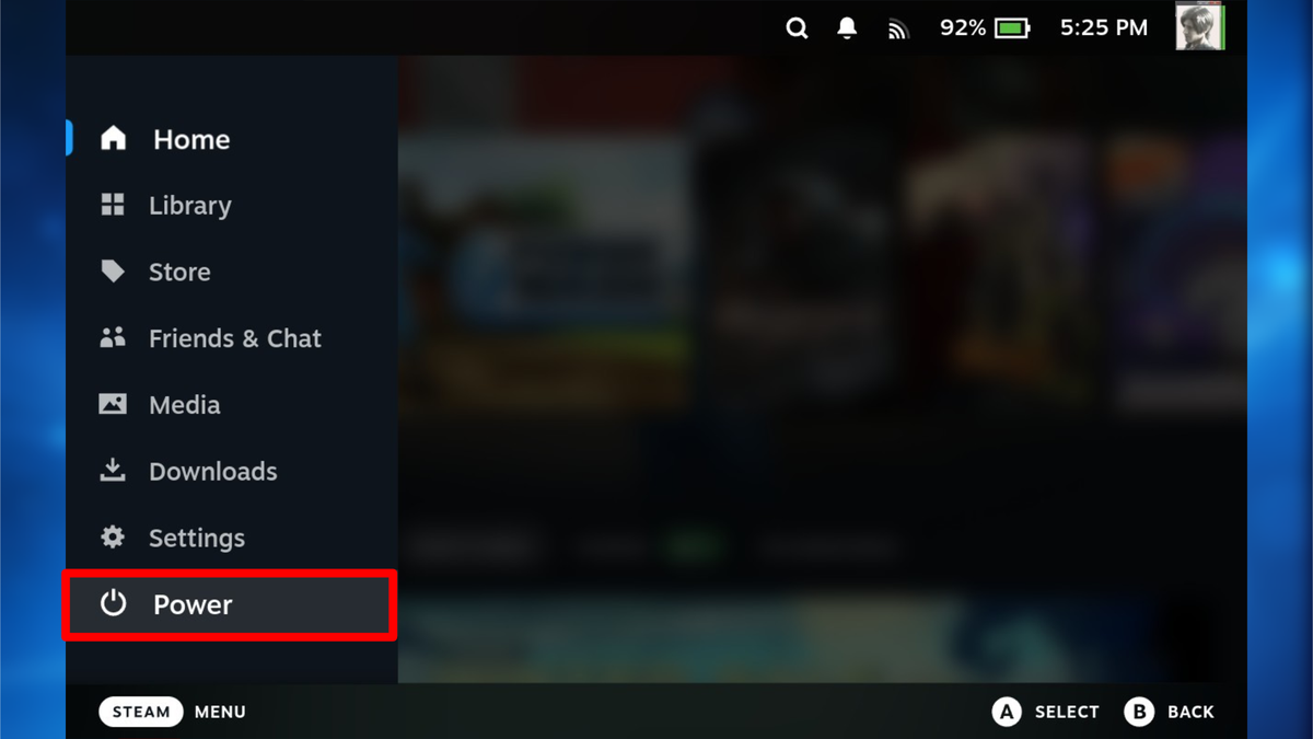 SteamOS options menu from pressing the Steam button