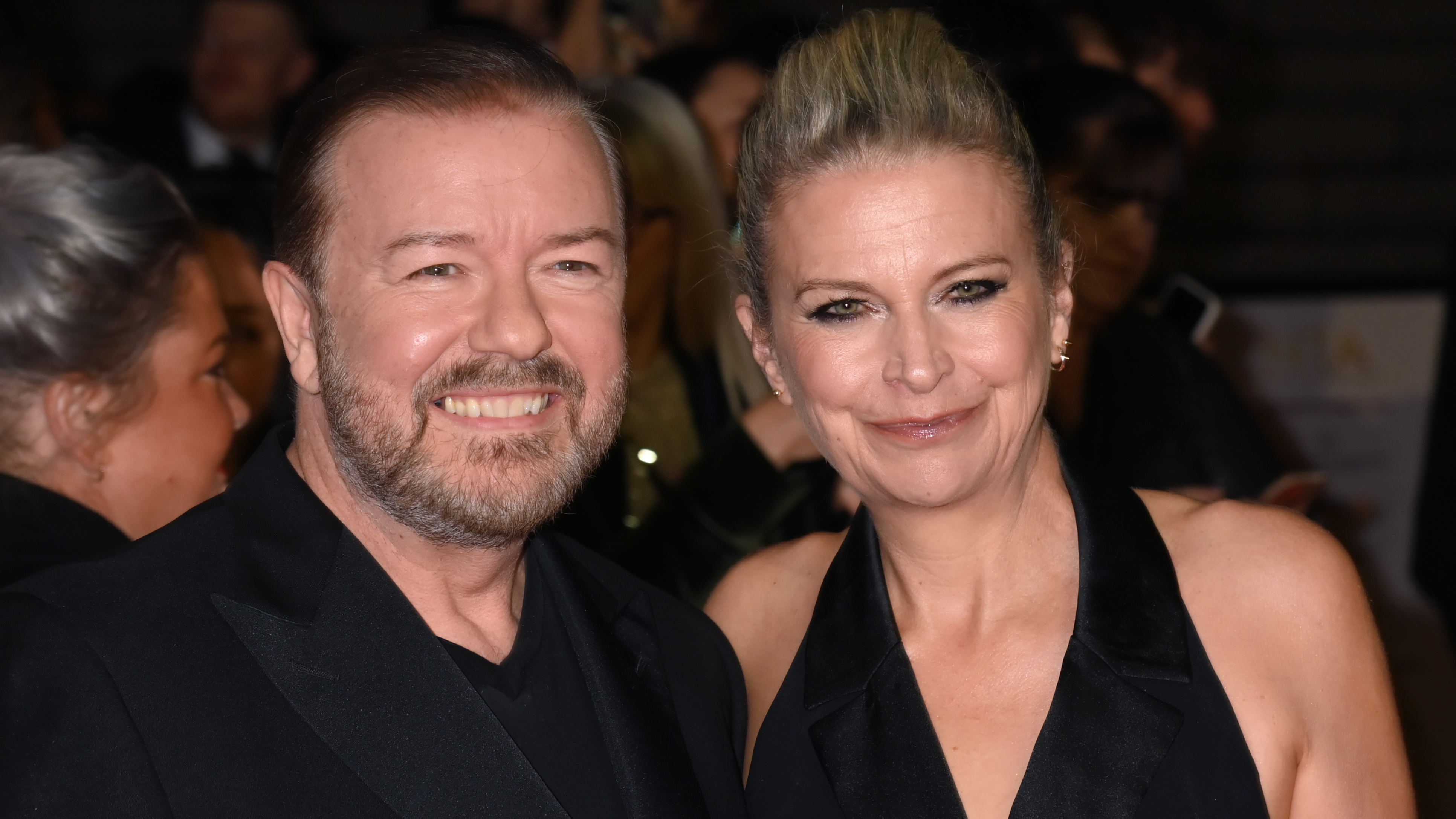 Ricky Gervais and Jane Fallon attend the National Television Awards 2022 at OVO Arena Wembley on October 13, 2022