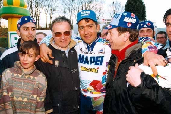 Franco Ballerini celebrates in the velodrome at Roubaix in 1998.