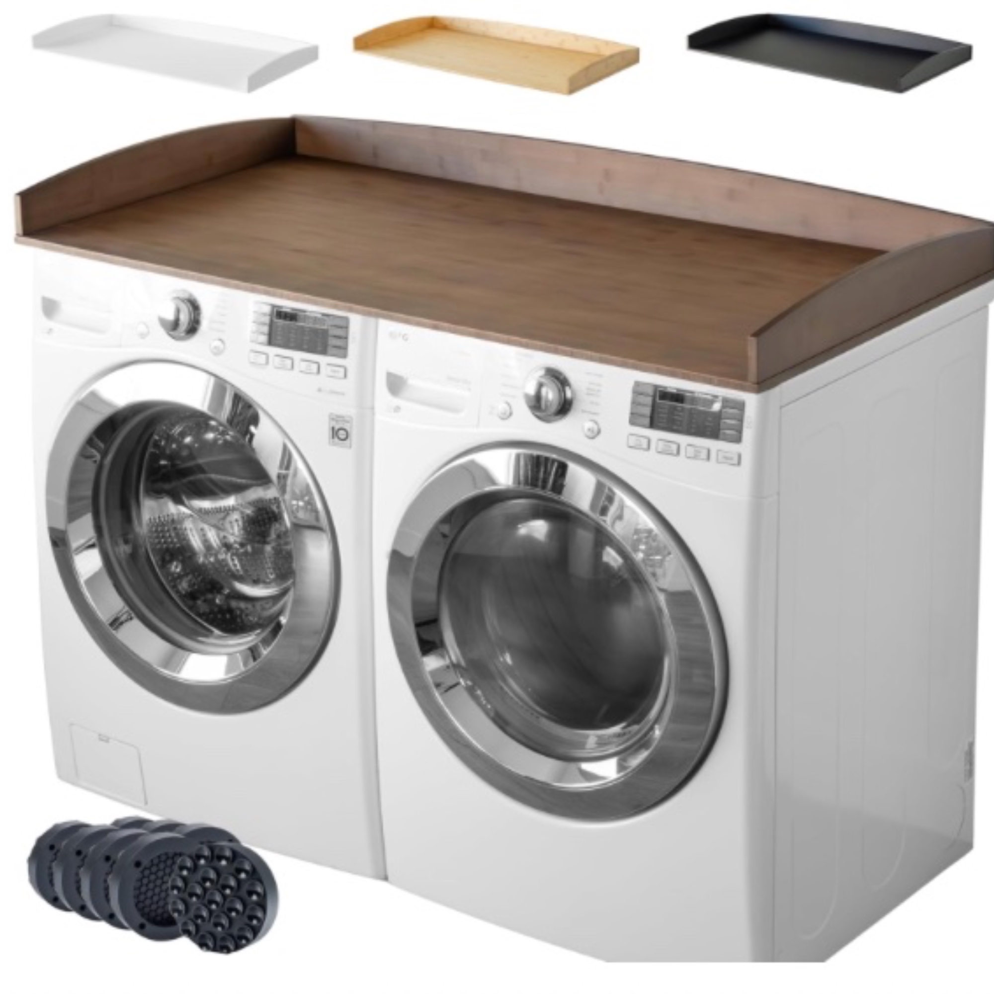 Nedura Washer Dryer Countertop with Anti-Vibration Pads, Curved Edge Rails, Dark Walnut