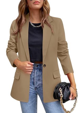 CRAZY GRID, Crazy Grid Womens Casual Blazer Long Sleeve Business Suit Jacket Open Front Button Work Office Blazer Jacket Fashion Dressy Ladies Blazer Khaki Xl