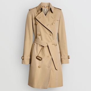 Cut out of a belted burberry trench coat, mid length