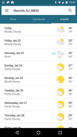 Google Weather 10 day forecast