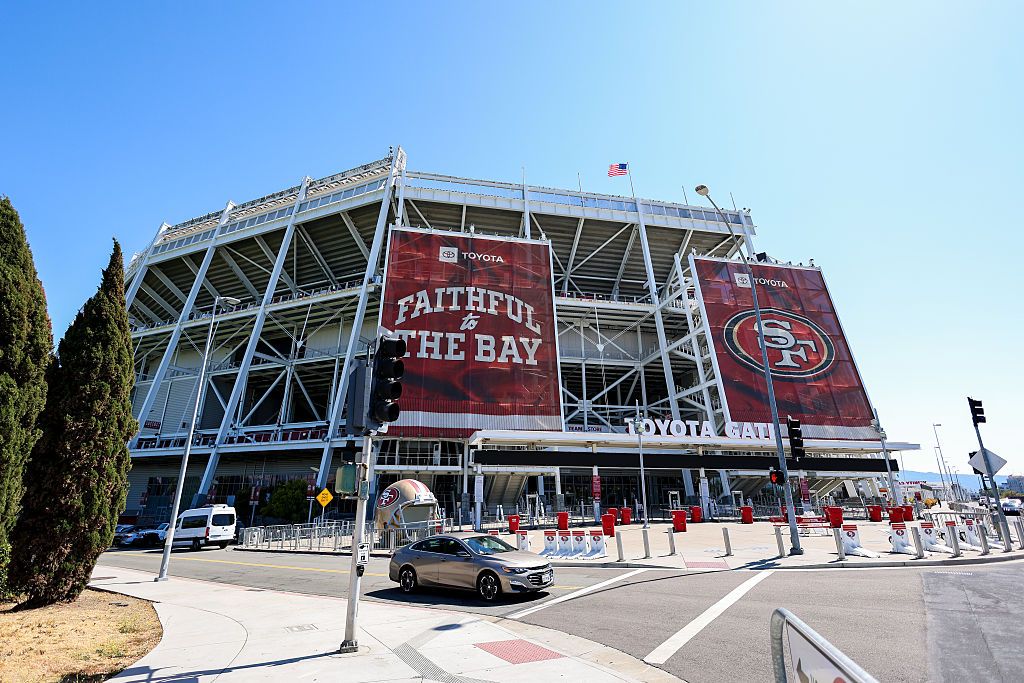 SANTA CLARA, CALIFORNIA - JUNE 30: A general exterior view of Levi&amp;apos;s Stadium, host venue for the FIFA World Cup 2026 ahead of the Gold Cup 2025 semi final match between Mexico and Honduras at Levi&amp;apos;s Stadium on July 2, 2025 in Santa Clara, California. (Photo by Robbie Jay Barratt - AMA/Getty Images)