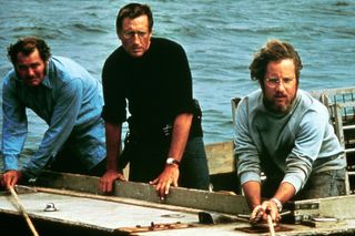 Roy Scheider, Richard Dreyfuss and Robert Shaw on a boat in Jaws