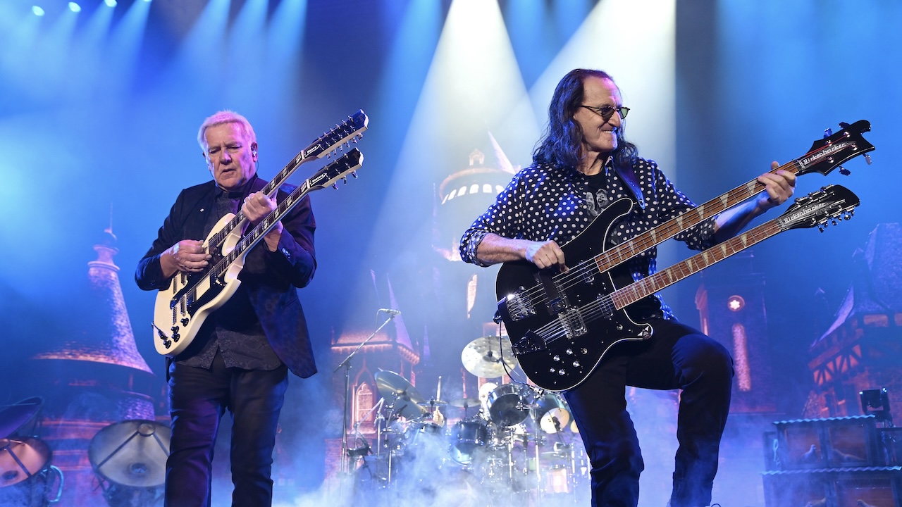Alex Lifeson and Geddy Lee of Rush perform at The Kia Forum on June 07, 2026