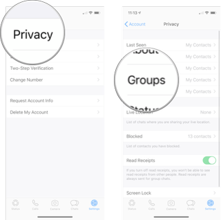 WhatsApp Group Settings: Tap Privacy