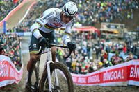 ZONHOVEN BELGIUM DECEMBER 22 Race winner Mathieu Van Der Poel of The Netherlands and Team AlpecinDeceuninck competes during the 28th Zonhoven UCI CycloCross Worldcup 2024 Mens Elite on December 22 2024 in Zonhoven Belgium Photo by Luc ClaessenGetty Images