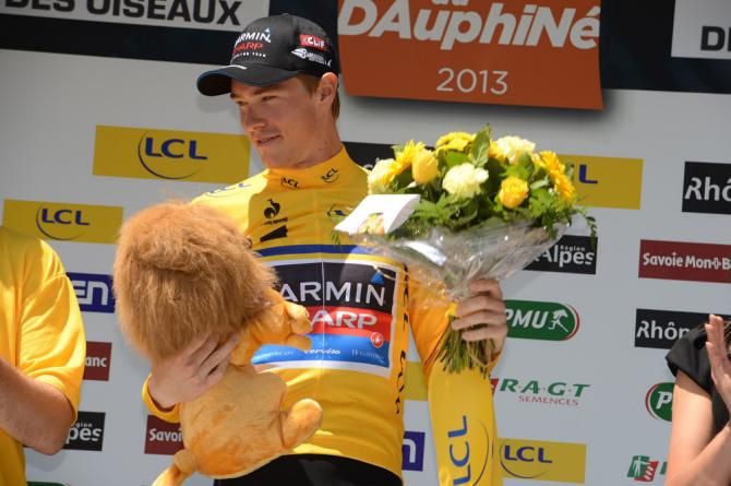 Rohan Dennis (Garmin-Sharp) resplendent in yellow at the Crit&eacute;rium du Dauphin&eacute;