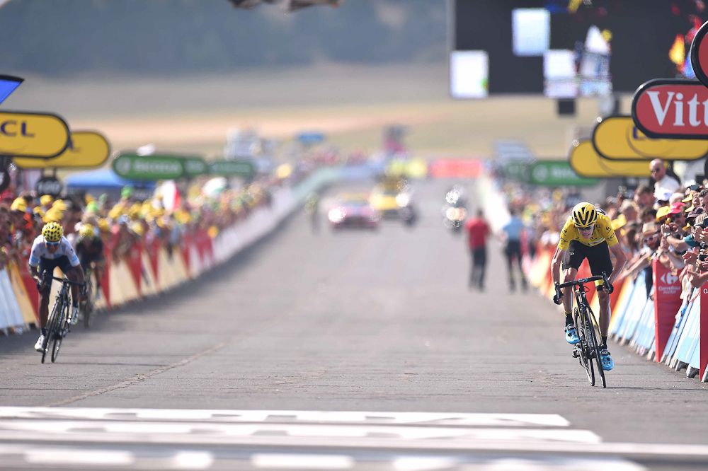 Chris Froome approaches the finish of stage 14.