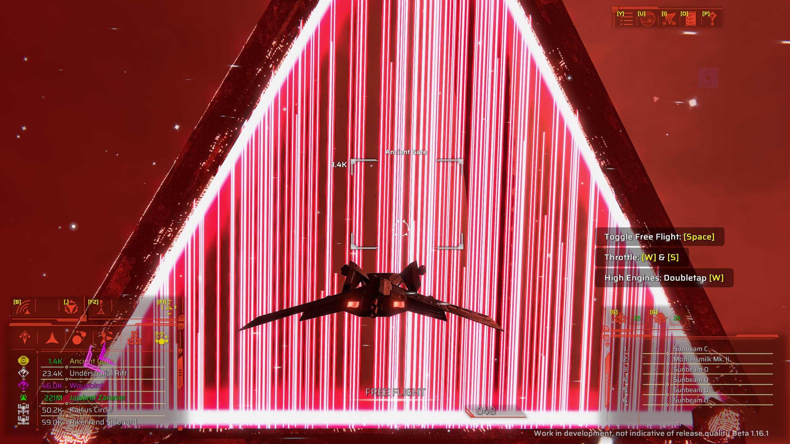 Starship approaching strange red laser gate
