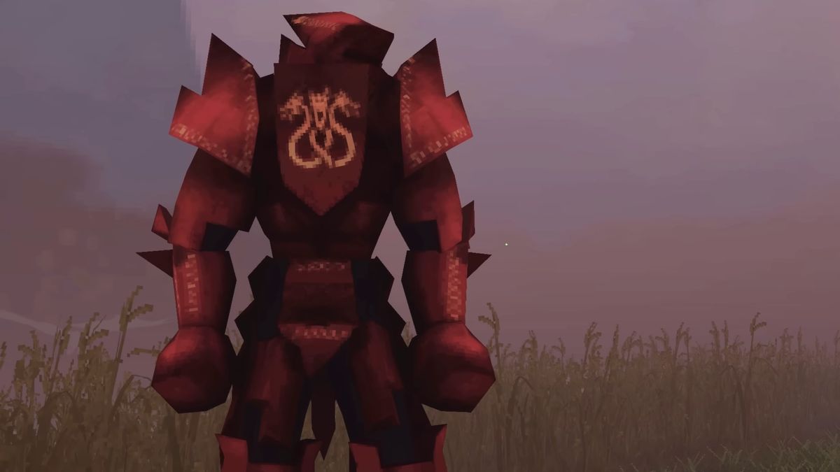 Red plate-wearing knight on pinkish purplish background