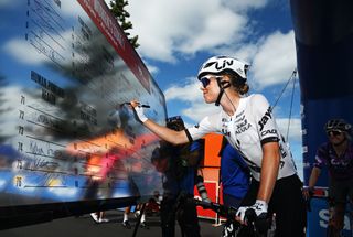 BRIGHTON AUSTRALIA JANUARY 17 Ella Wyllie of New Zealand and Team Liv Alula Jayco signing prior to the 9th Santos Womens Tour Down Under 2025 Stage 1 a 101 9km stage from Brighton to Snapper Point UCIWWT on January 17 2025 in Brighton Australia Photo by Dario BelingheriGetty Images