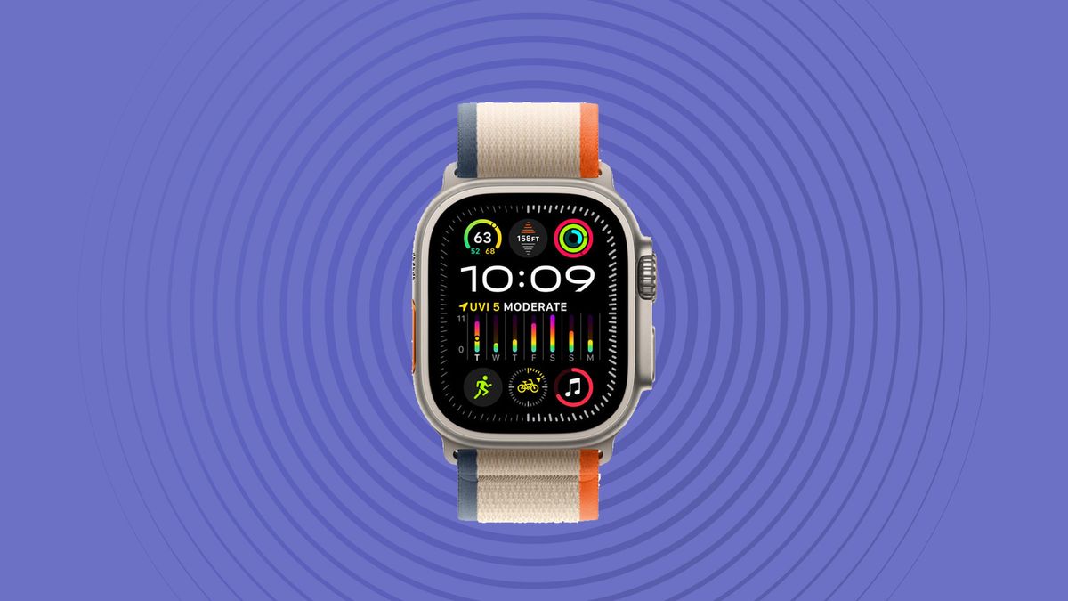 Apple Watch Ultra 2 on a purple background