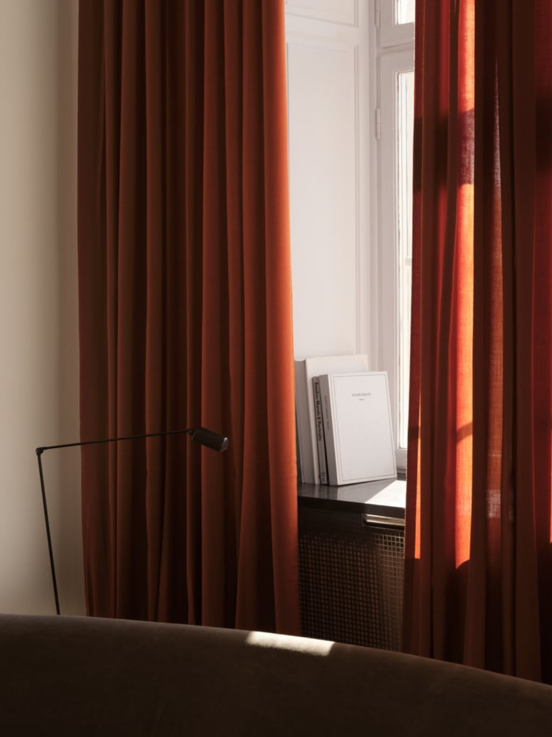 burnt orange drapery