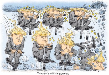 Political cartoon U.S. 2016 election Donald Trump ceiling of support