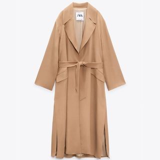 beige belted trench coat- long line