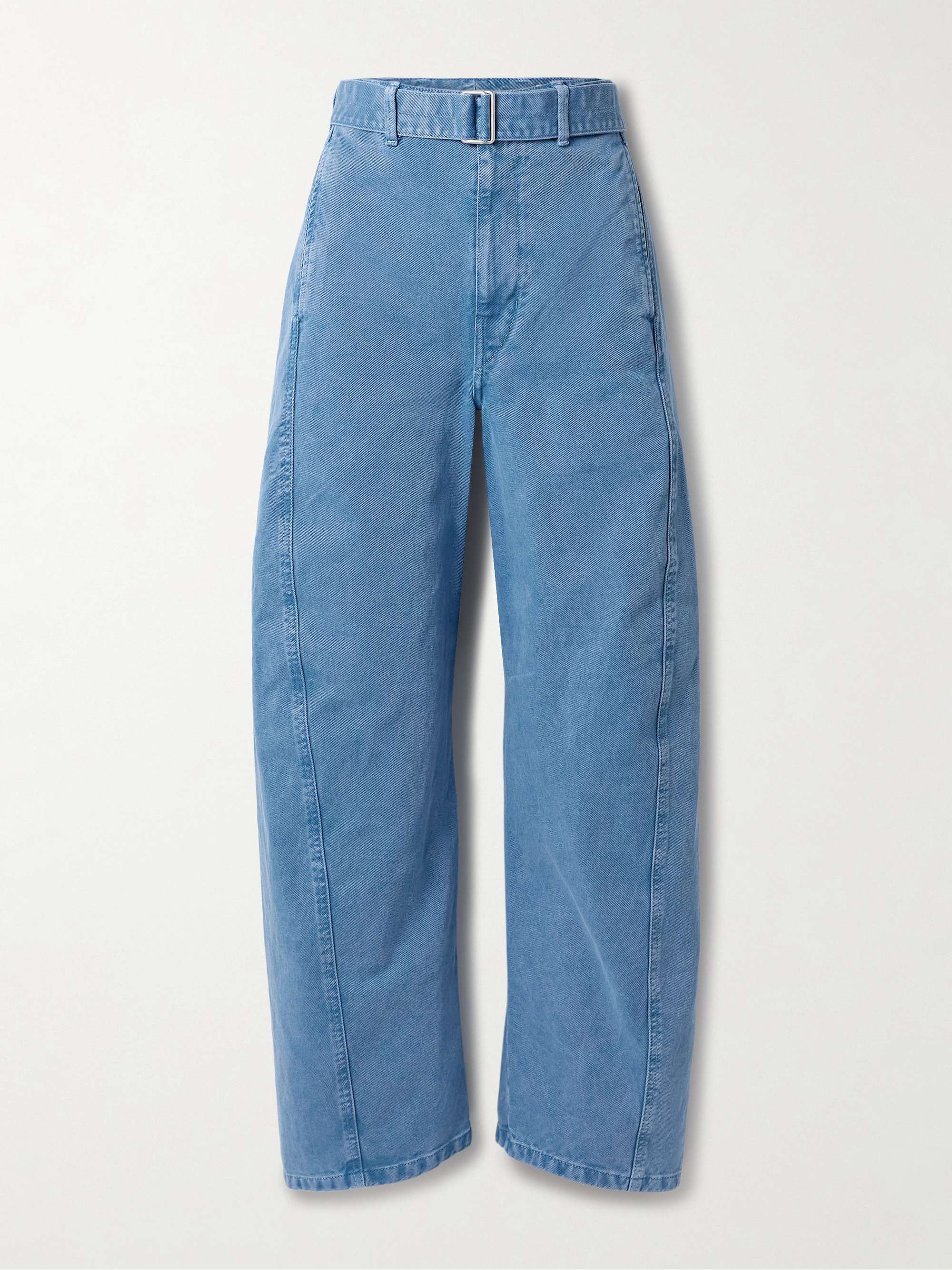 Twisted Belted Mid-Rise Barrel-Leg Jeans