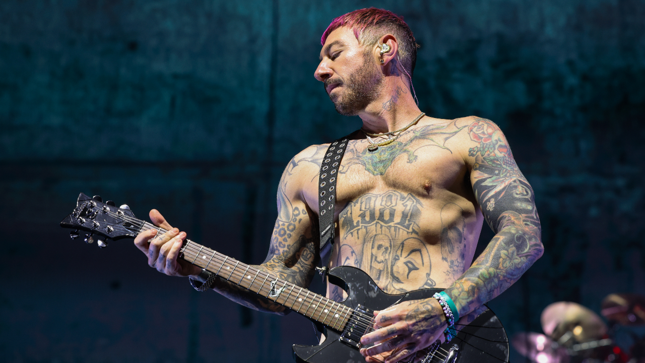 Zacky Vengeance onstage with Avenged Sevenfold in 2026