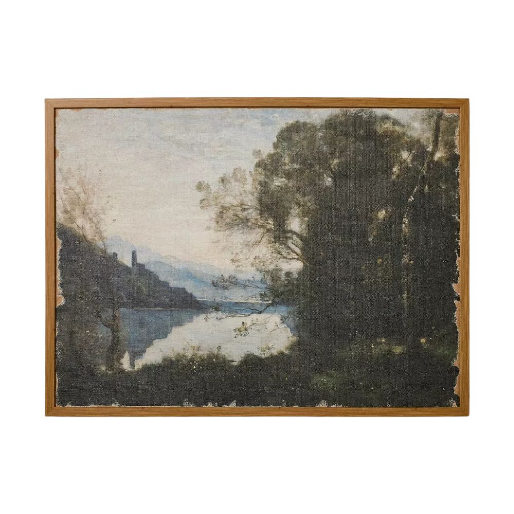Horizontal Landscape Lake Burlap Framed Wall Art