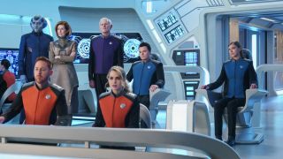 The Orville's crew in the ship's bridge in The Orville: New Horizons