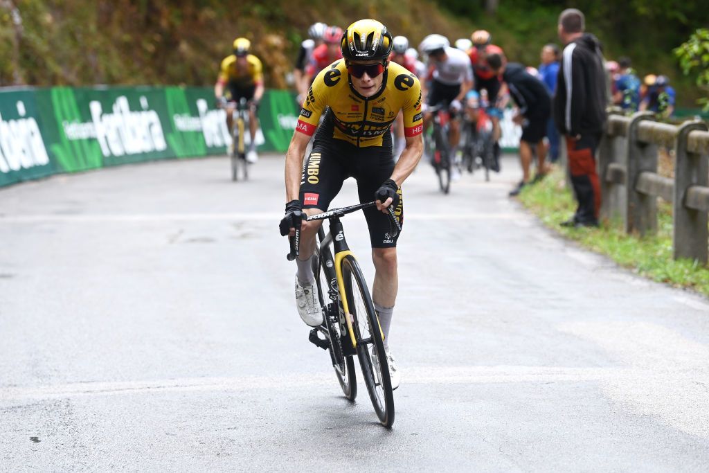 BEJES SPAIN SEPTEMBER 12 Jonas Vingegaard of Denmark and Team JumboVisma attacks to win the 78th Tour of Spain 2023 Stage 16 a 1201km stage from Liencres to Bejes 528m UCIWT on September 12 2023 in Bejes Spain Photo by Tim de WaeleGetty Images