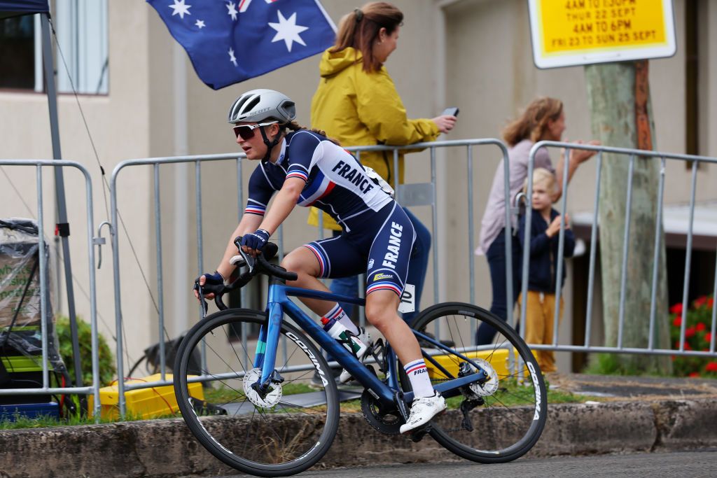 WOLLONGONG AUSTRALIA SEPTEMBER 24 Alizee Rigaux of France competes during the 95th UCI Road World Championships 2022 Women Junior Road Race a 672km one day race from Helensburgh to Wollongong Wollongong2022 on September 24 2022 in Wollongong Australia Photo by Con ChronisGetty Images