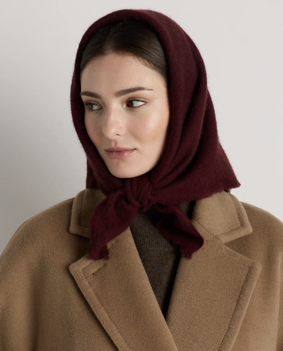 Quince, Mongolian Cashmere Square Scarf in Rich Burgundy