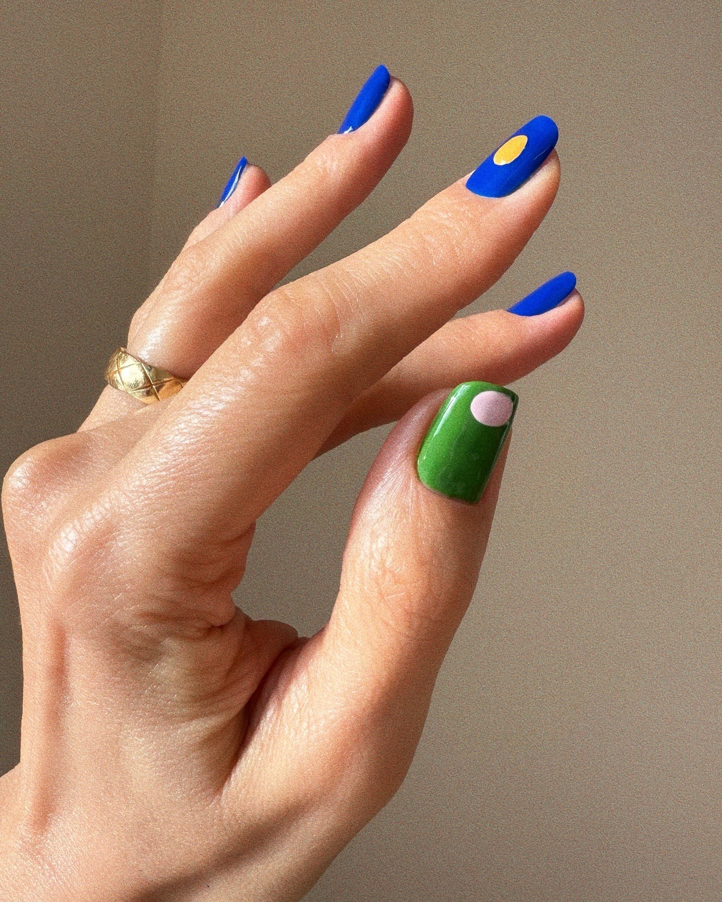 Color blocked dots simple nail design