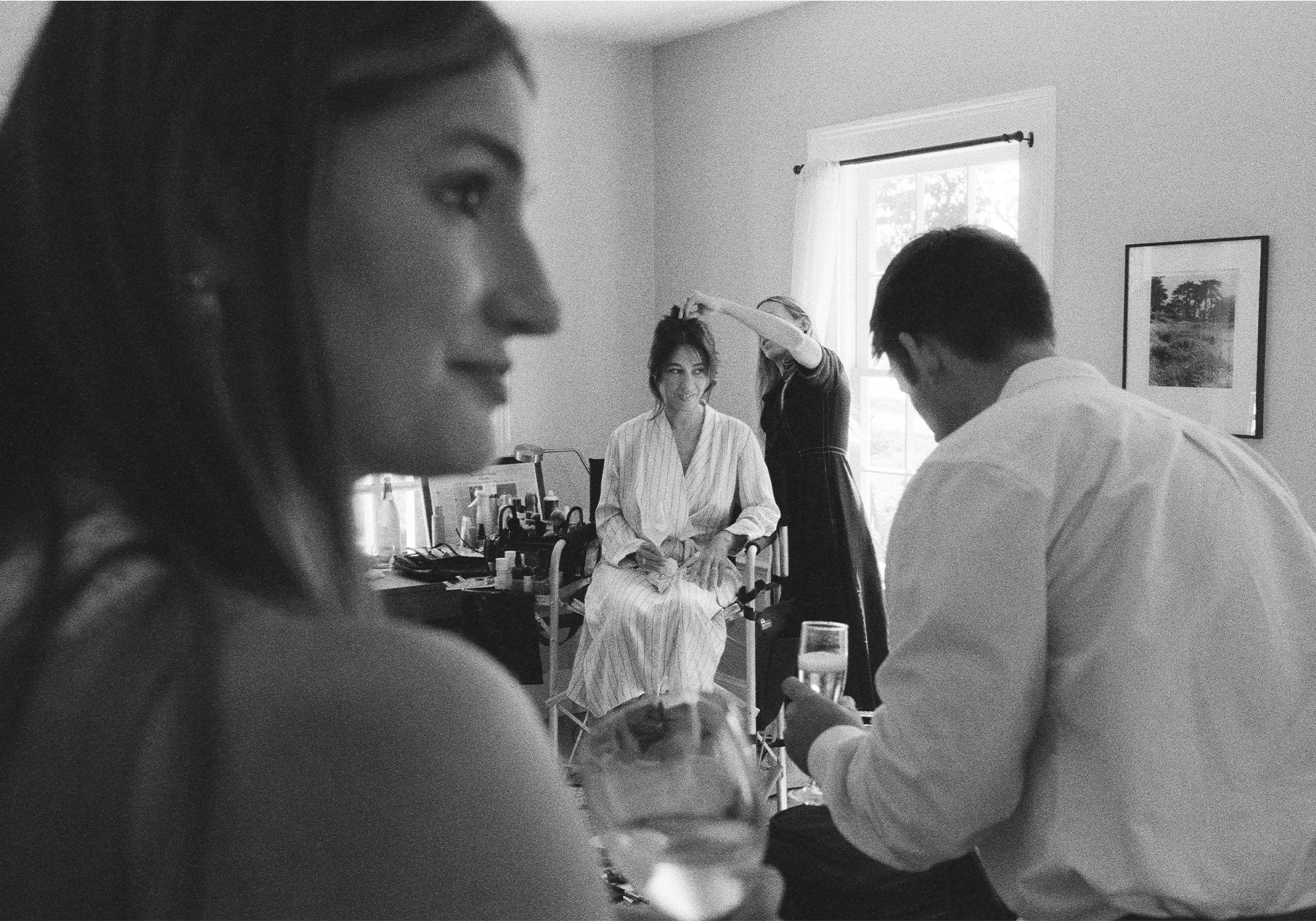 Hadley getting her hair done before her wedding.