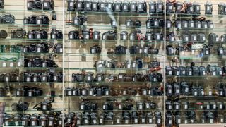 2K7P6P0 Beautiful shop interior BH Photo Video c view of the shelves with photo and video cameras. USA, New York.