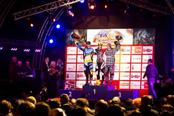 The podium at the 4X ProTour in Houffalize, Belgium