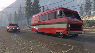 An RV races down the highway during the GTA Online Last Dose missions