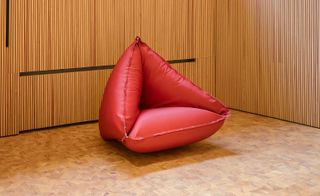 Red color leather sofa single seat