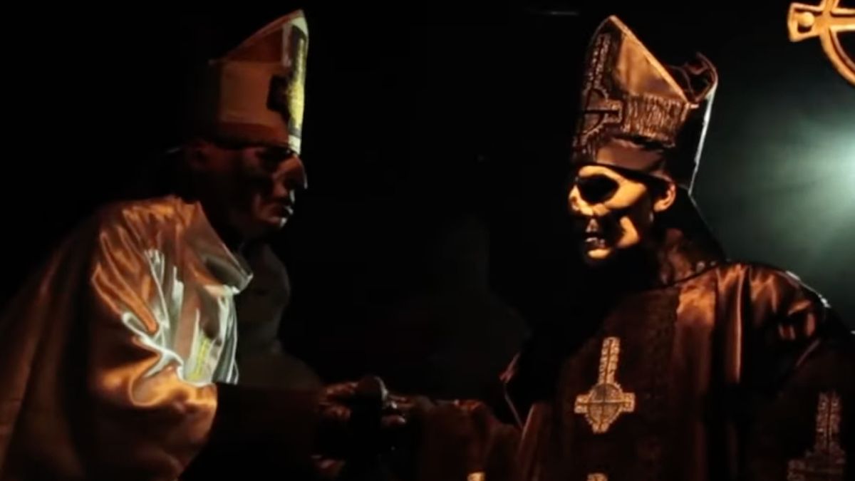 Papa Emeritus I and Papa Emeritus II of Ghost onstage in 2012