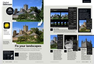 Image showing the NX Studio tutorial in issue 291 (March 2025) of Digital Camera magazine, about fixing converging verticals and wonky perspectives using NX Studio