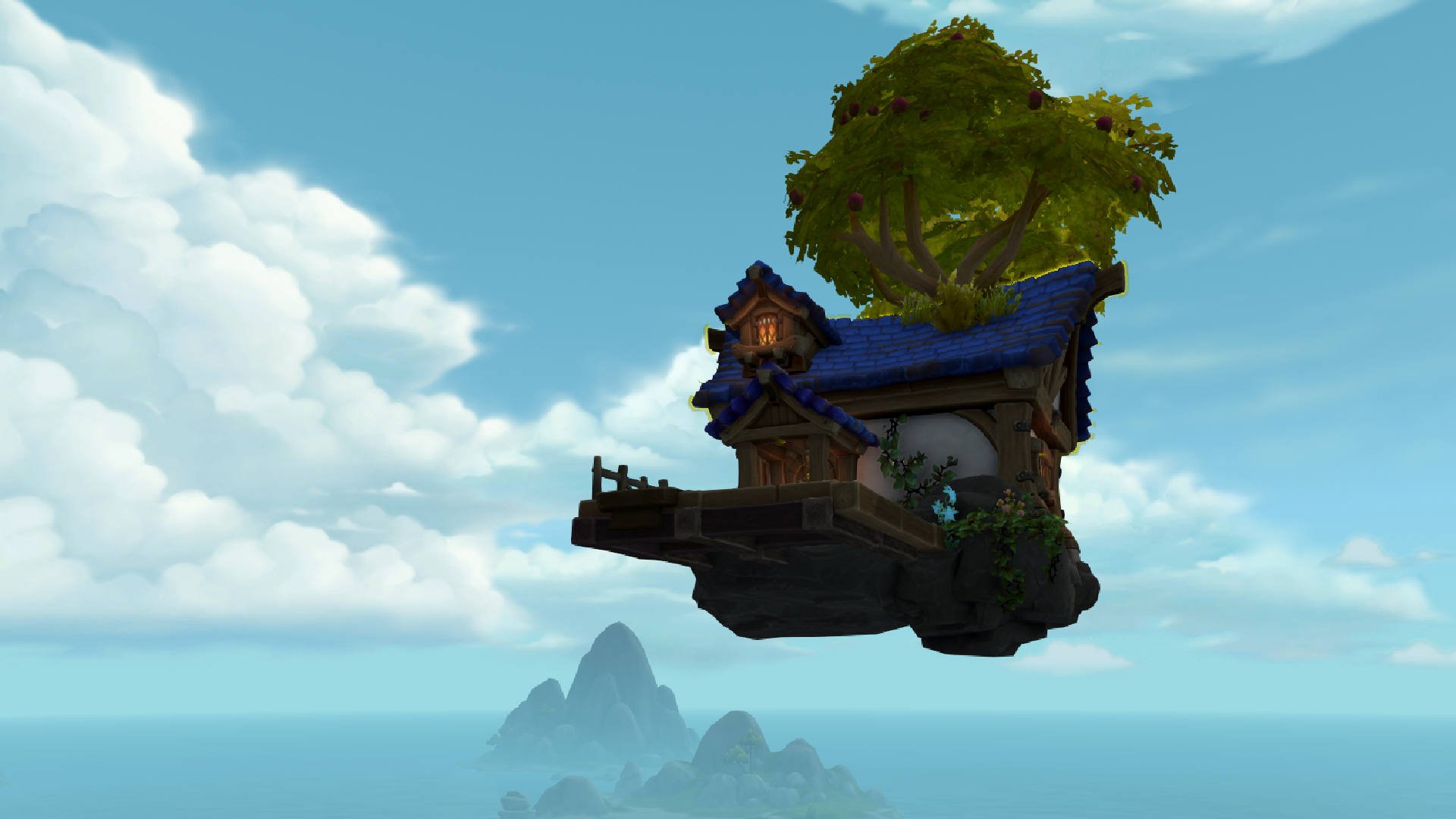 A floating house in World of Warcraft.