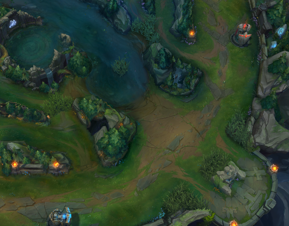 El carril inferior rediseñado de Summoner's Rift para la temporada 14 de League of Legends.