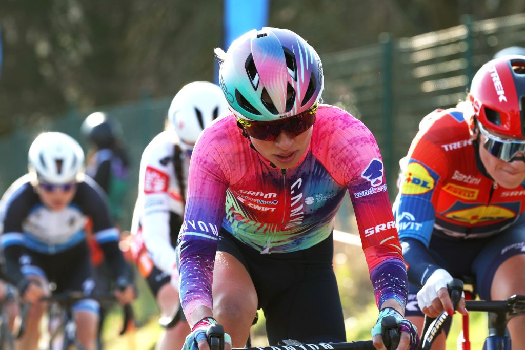 NINOVE BELGIUM MARCH 01 Katarzyna Niewiadoma of Poland and Team CanyonSRAM Racing competes during the 17th Omloop Het Nieuwsblad 2025 Womens Elite a 1379km one day race from Ghent to Ninove UCIWWT on March 01 2025 in Ninove Belgium Photo by Rhode Van ElsenGetty Images