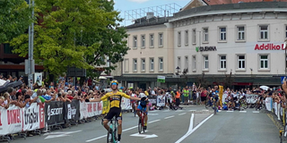 A pole in the middle of the road sparked a crash at the finish of the GP Kranj in Slovenia