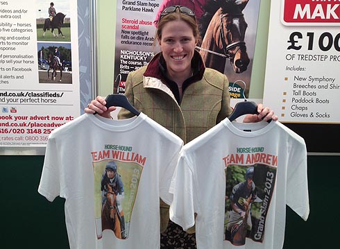 Eventing editor Pippa Roome with Team Andrew and Team William t-shirts