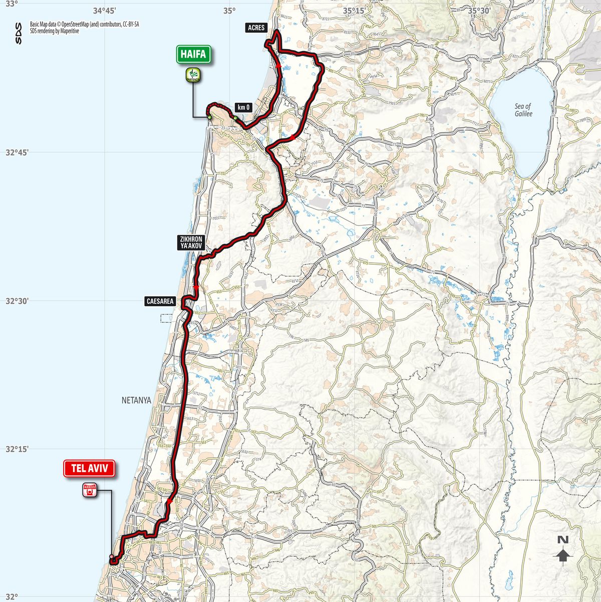 Map of stage 2 of the Giro d'Italia 2018