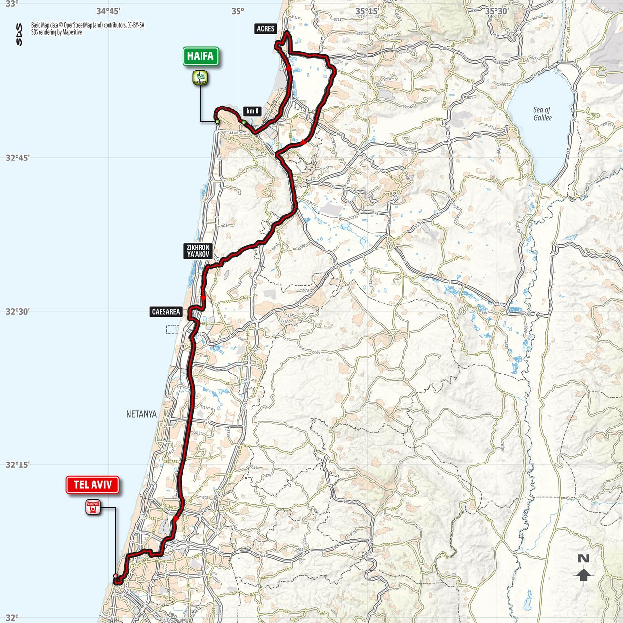 Map of stage 2 of the Giro d'Italia 2018