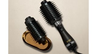 The Hot Tools Blow Dryer Brush with both attachments